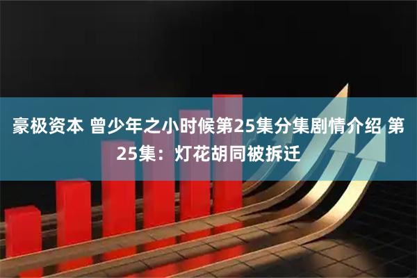 豪极资本 曾少年之小时候第25集分集剧情介绍 第25集：灯花胡同被拆迁
